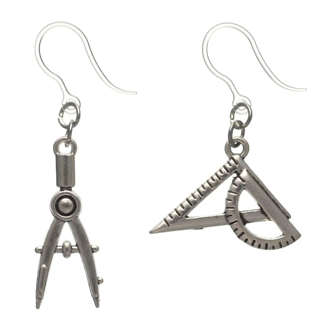 Compass & Protractor Dangles Hypoallergenic Earrings for Sensitive Ears Made with Plastic Posts