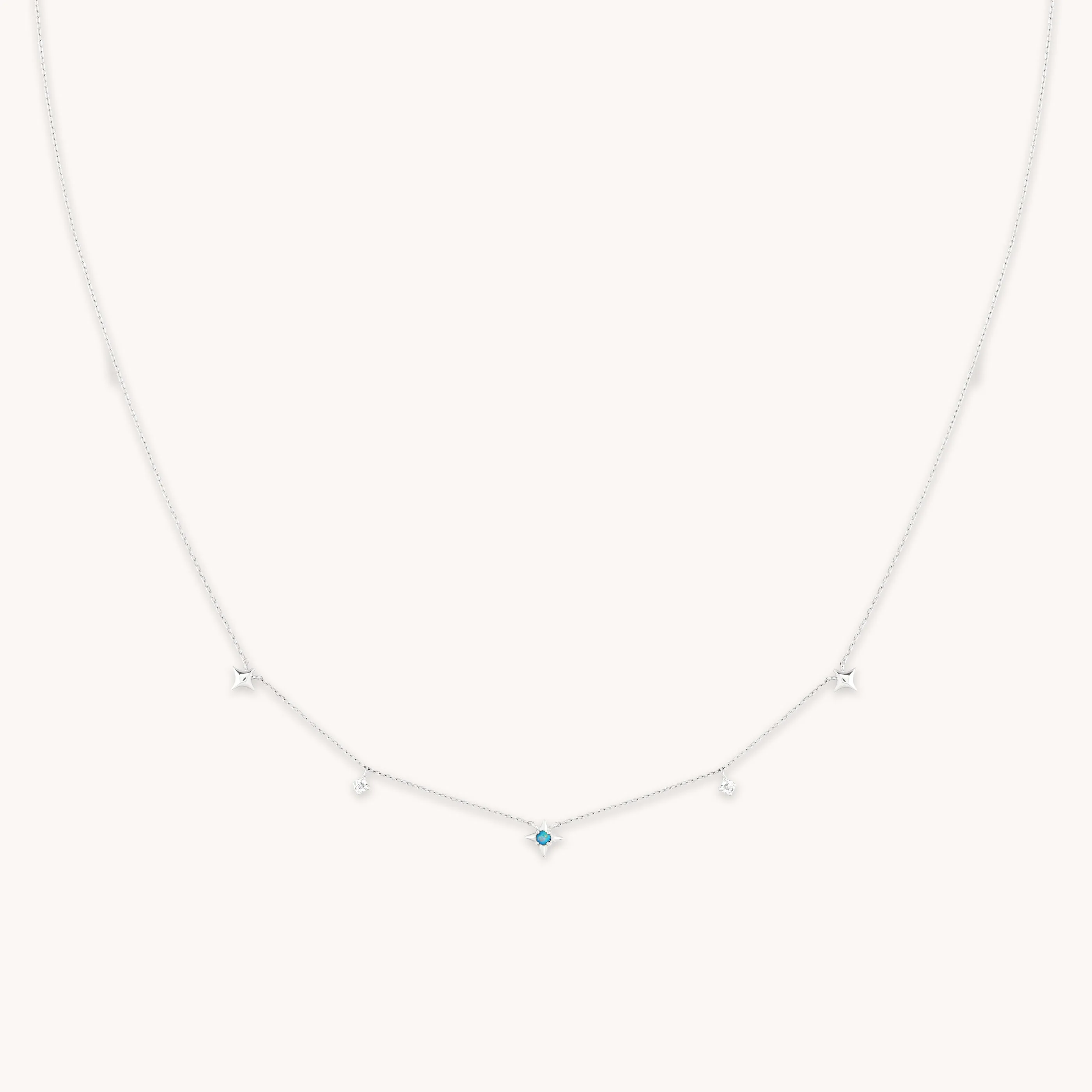 Cosmic Star Opal Charm Necklace in Solid White Gold