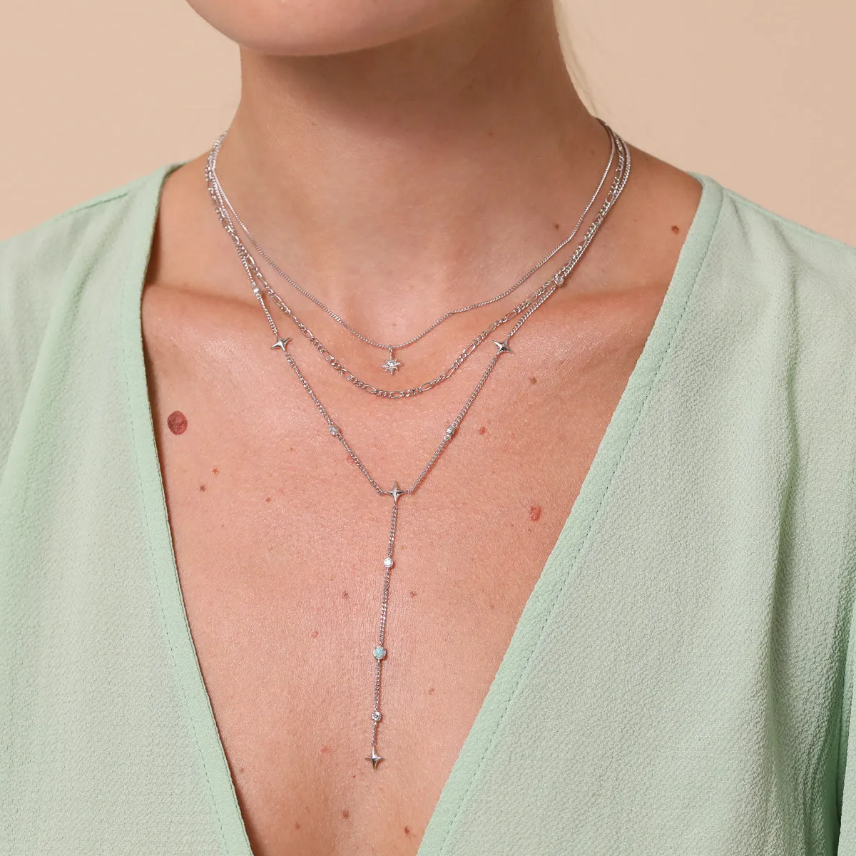 Cosmic Star Opal Lariat Necklace in Silver