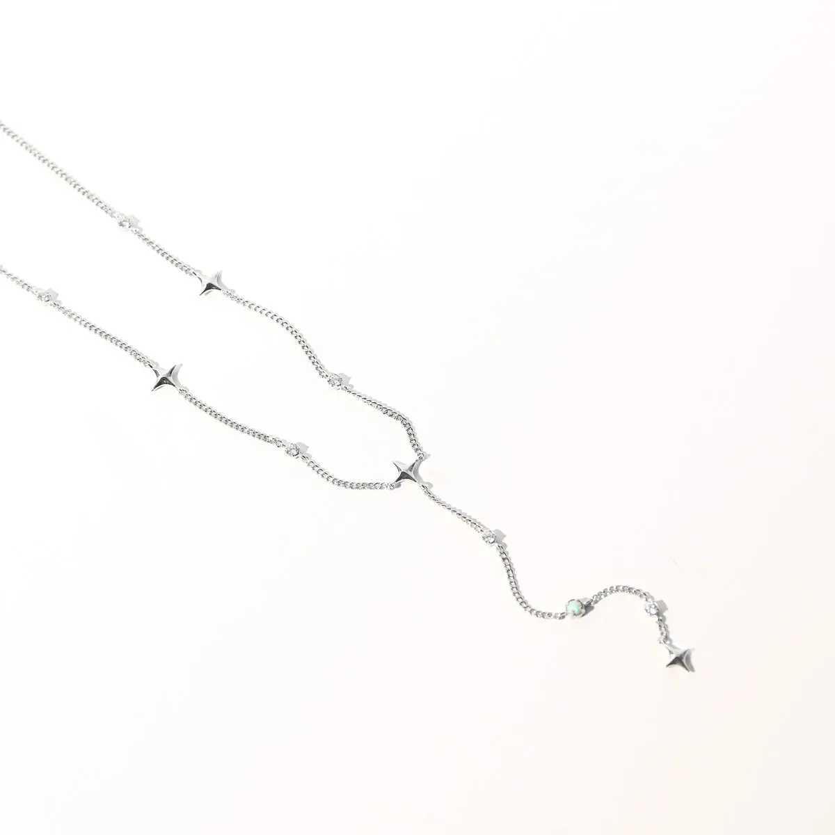 Cosmic Star Opal Lariat Necklace in Silver