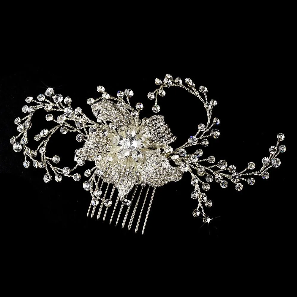 Couture & Stunning Crystal Vine Flower Bridal Comb