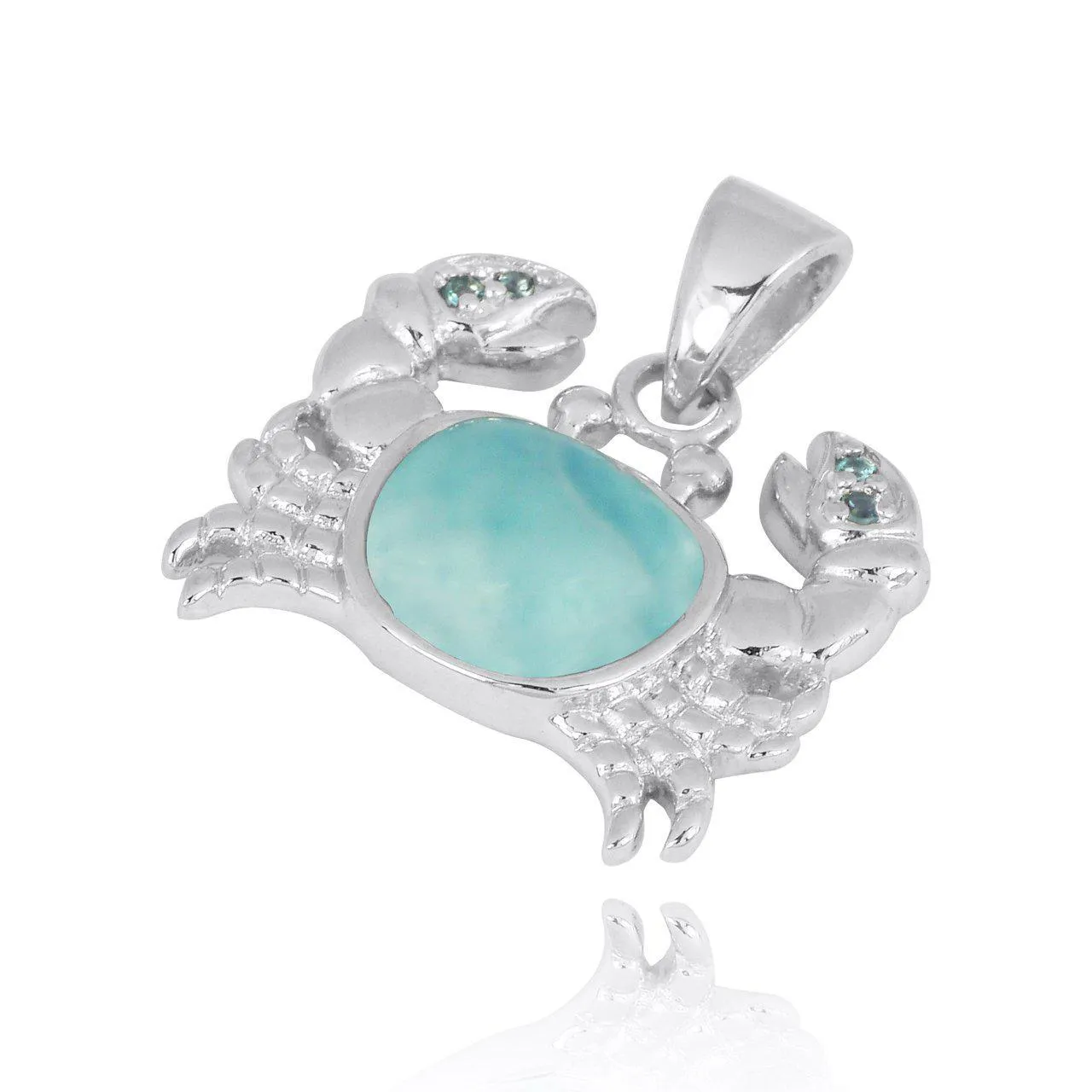 Crab Pendant Necklace with Larimar and London Blue Topaz