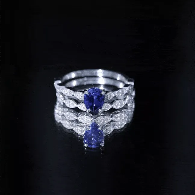 Created Blue Sapphire Wedding Ring Set With Diamond