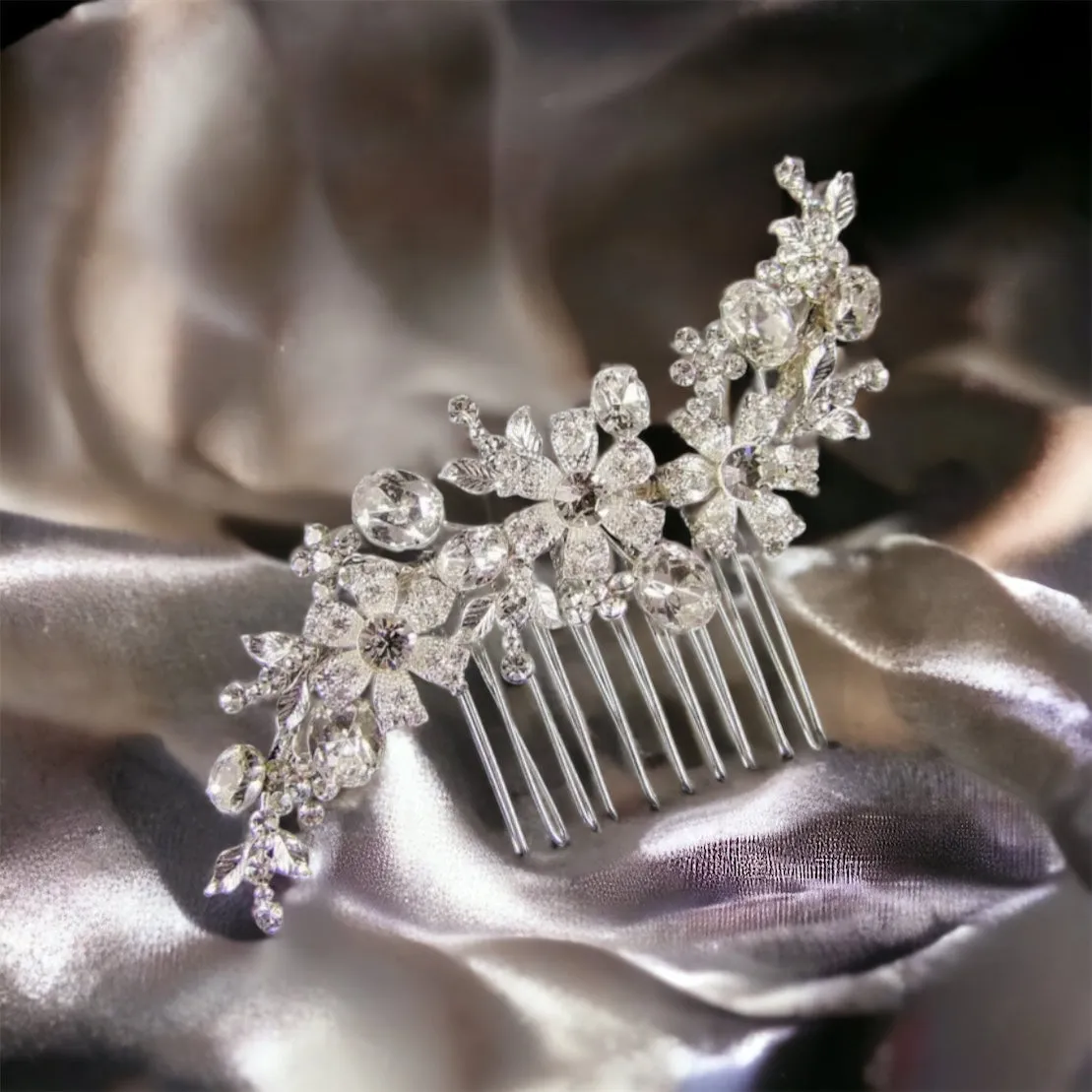 Crystal Bridal hair comb Silver Alloy Brides Sparkling Crystal Hair Comb Floral Crystal Bridesmaid Comb