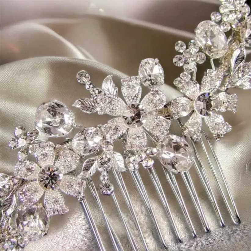 Crystal Bridal hair comb Silver Alloy Brides Sparkling Crystal Hair Comb Floral Crystal Bridesmaid Comb