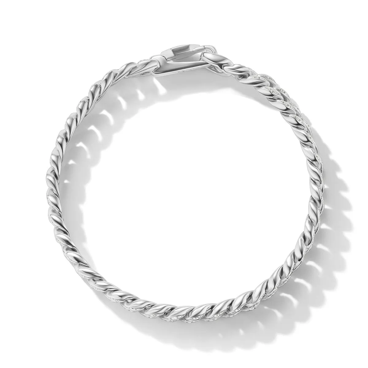 Curb Chain Bracelet in Sterling Silver with Pave Diamonds