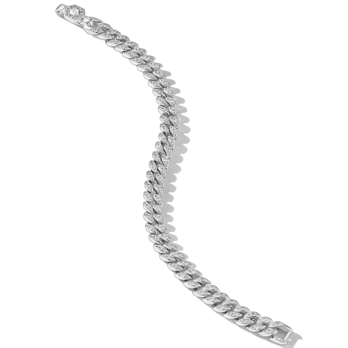 Curb Chain Bracelet in Sterling Silver with Pave Diamonds