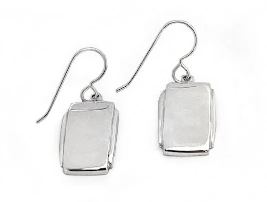 Curved Rectangles with Edges Polished Silver Dangle Earrings