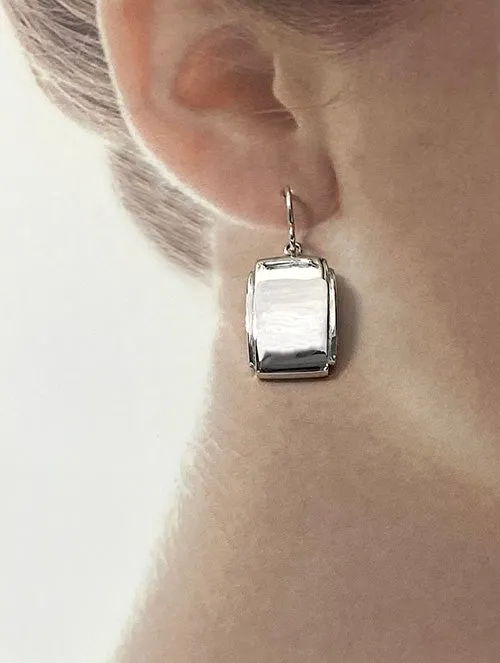 Curved Rectangles with Edges Polished Silver Dangle Earrings