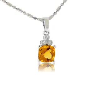 Cushion Cut Citrine & Diamond Accented Pendant