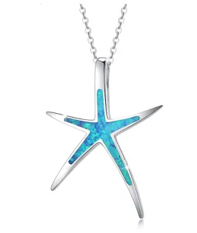 Cute Starfish Necklace Pendant Chain Star Fish Ocean Tropical Opal Jewelry Hawaiian Gift 925 Sterling Silver