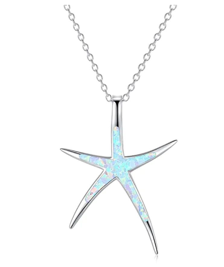 Cute Starfish Necklace Pendant Chain Star Fish Ocean Tropical Opal Jewelry Hawaiian Gift 925 Sterling Silver