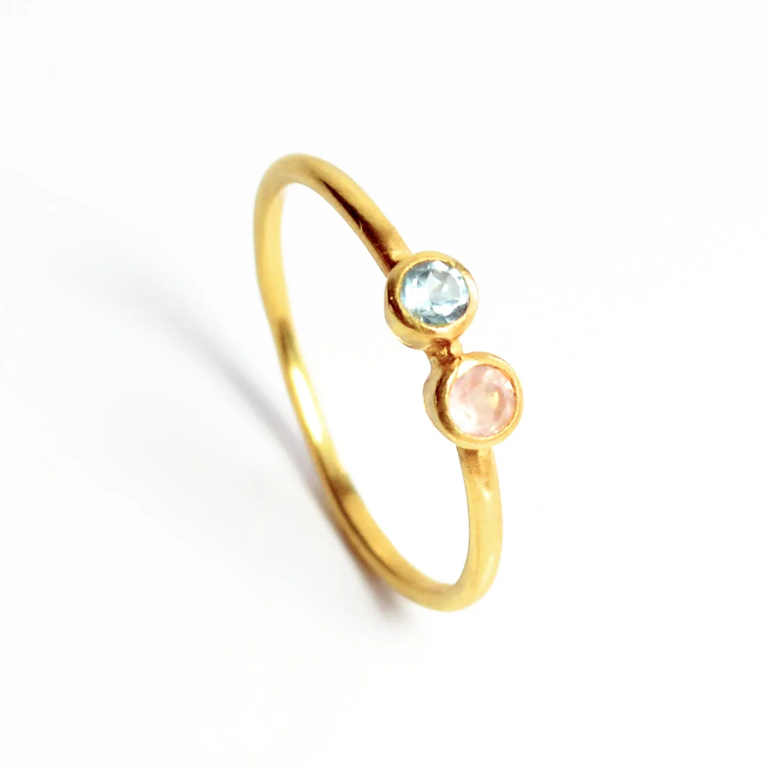 Dainty Dual Birthstone Ring, Mom of Two, Couple Ring