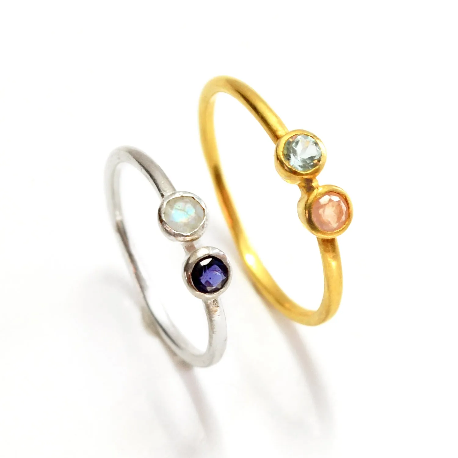 Dainty Dual Birthstone Ring, Mom of Two, Couple Ring