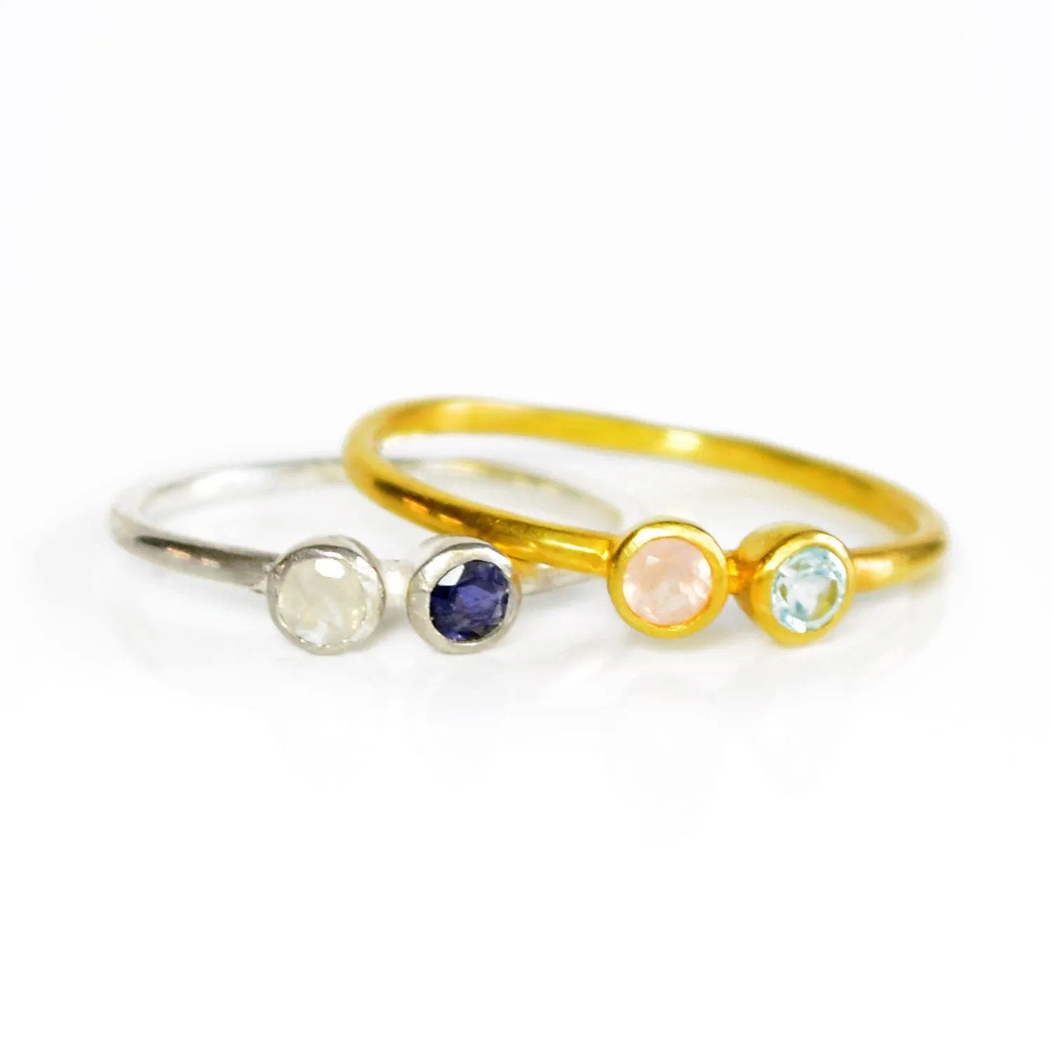 Dainty Dual Birthstone Ring, Mom of Two, Couple Ring