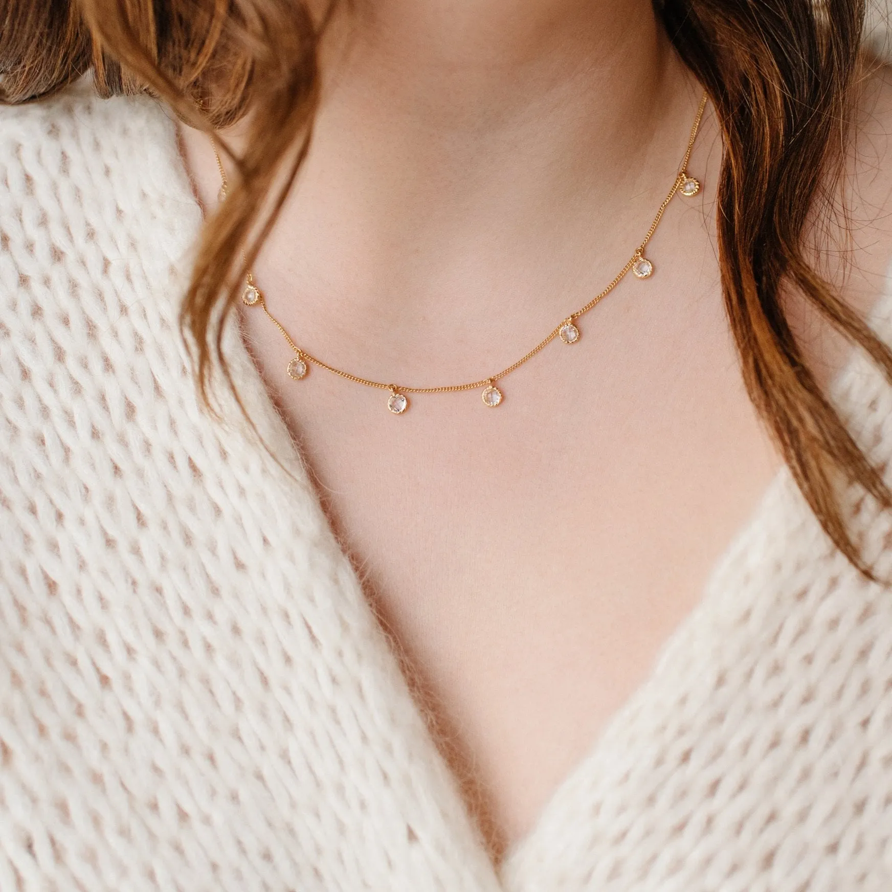 DAINTY LEGACY COLLAR NECKLACE - WHITE TOPAZ & GOLD