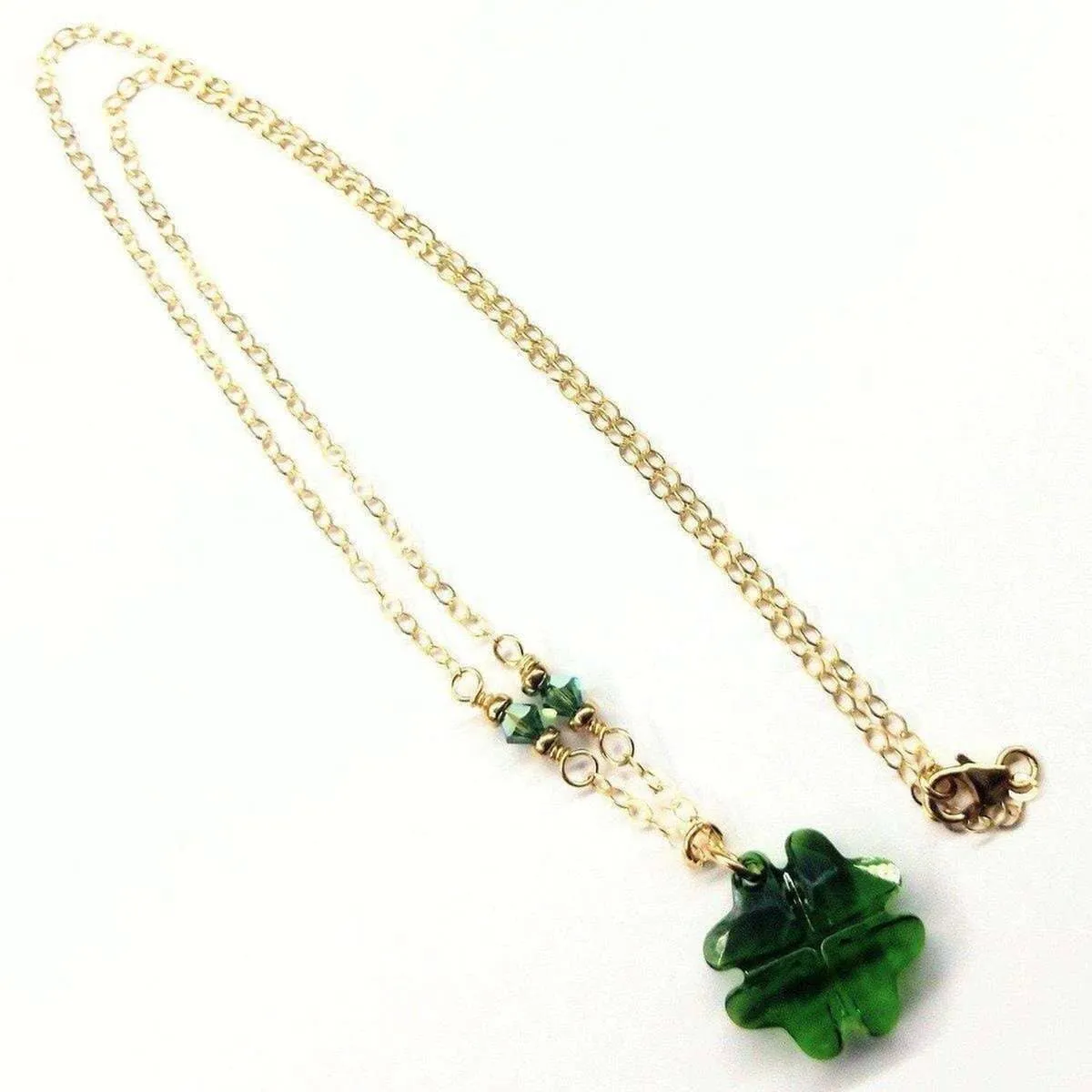 Dark Green Sparkly Crystal Lucky Clover Necklace