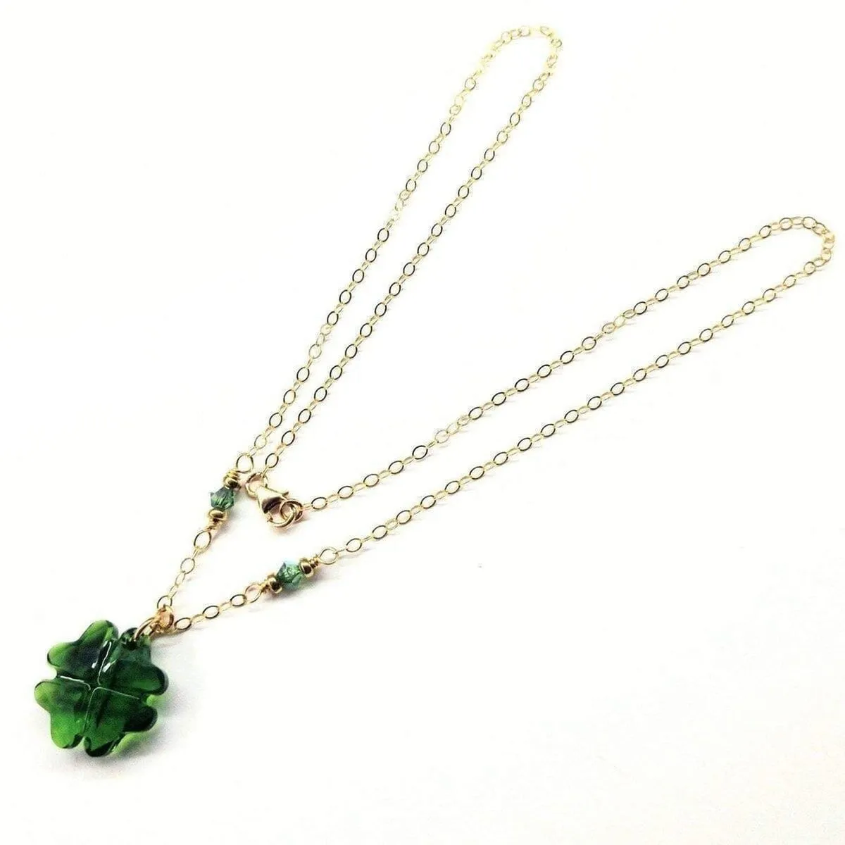 Dark Green Sparkly Crystal Lucky Clover Necklace