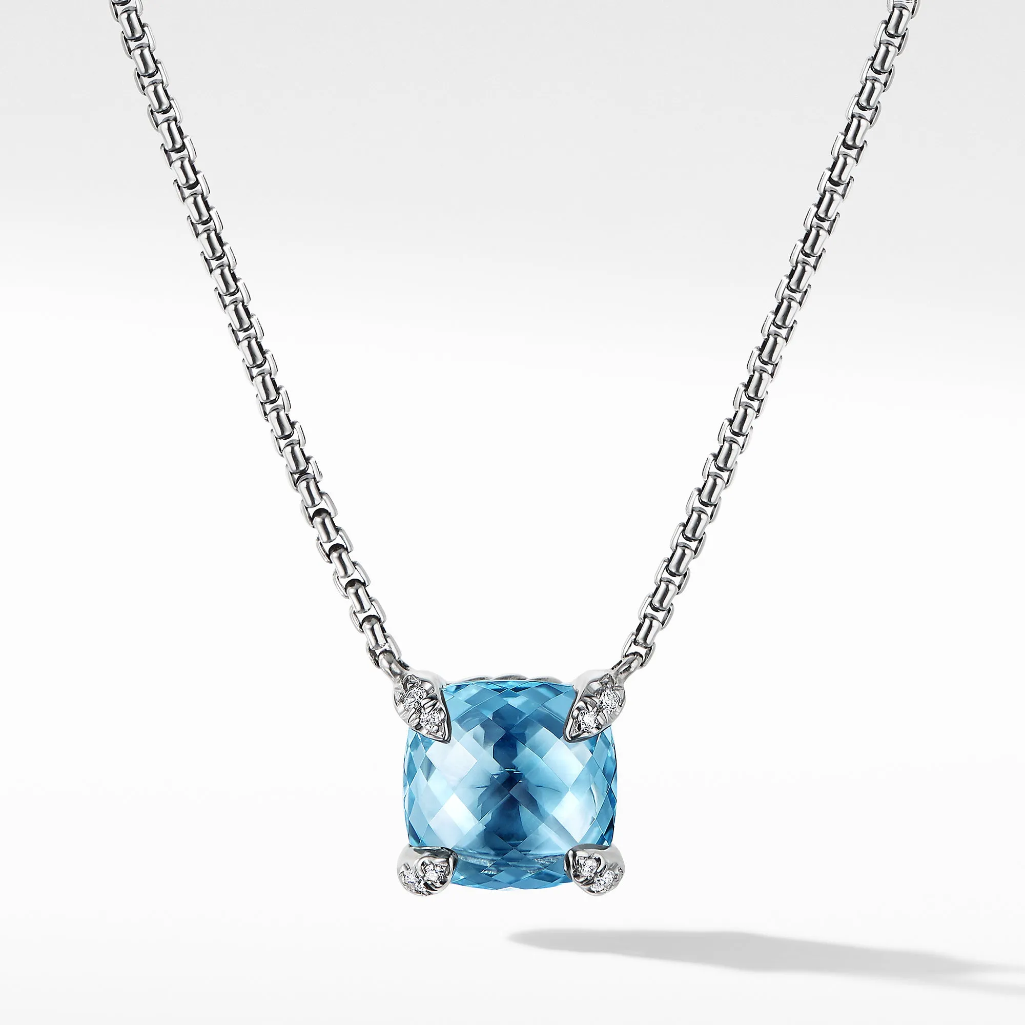 David Yurman Chatelaine Pendant Necklace with Blue Topaz and Diamonds 8mm