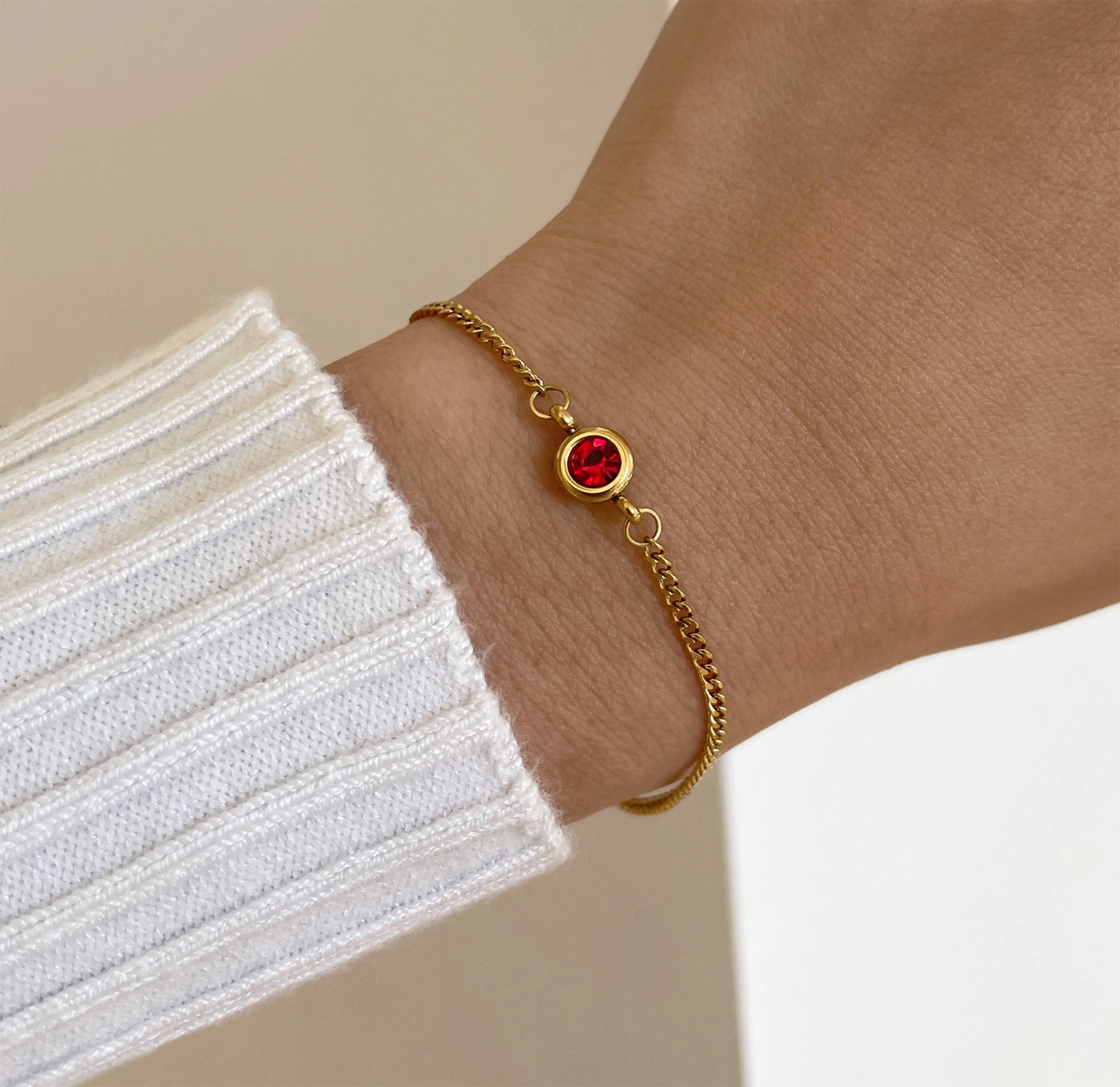 DELILAH GOLD DAINTY RUBY BIRTHSTONE BRACELET - JULY