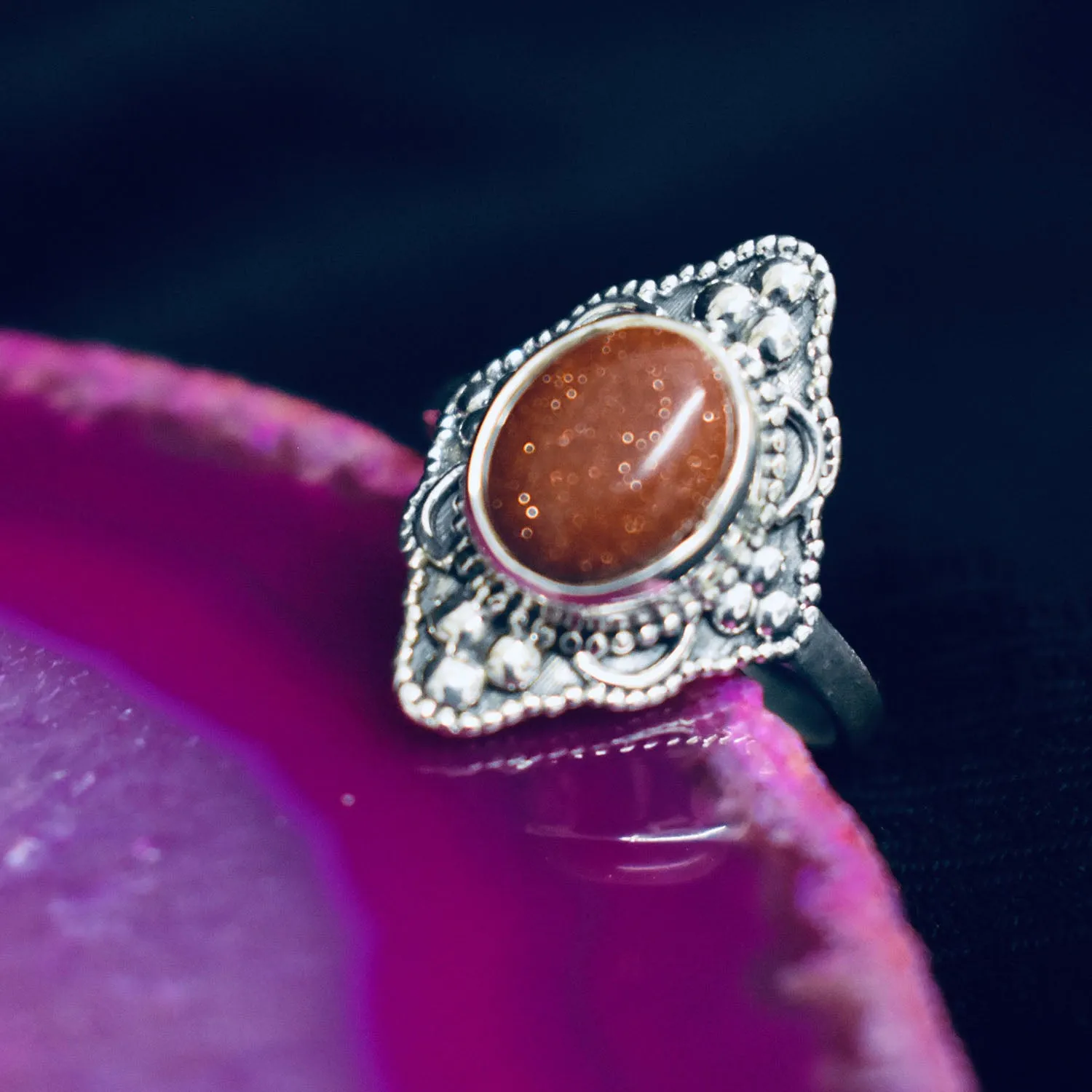 Detailed Goldstone Ring (925) Sterling Silver