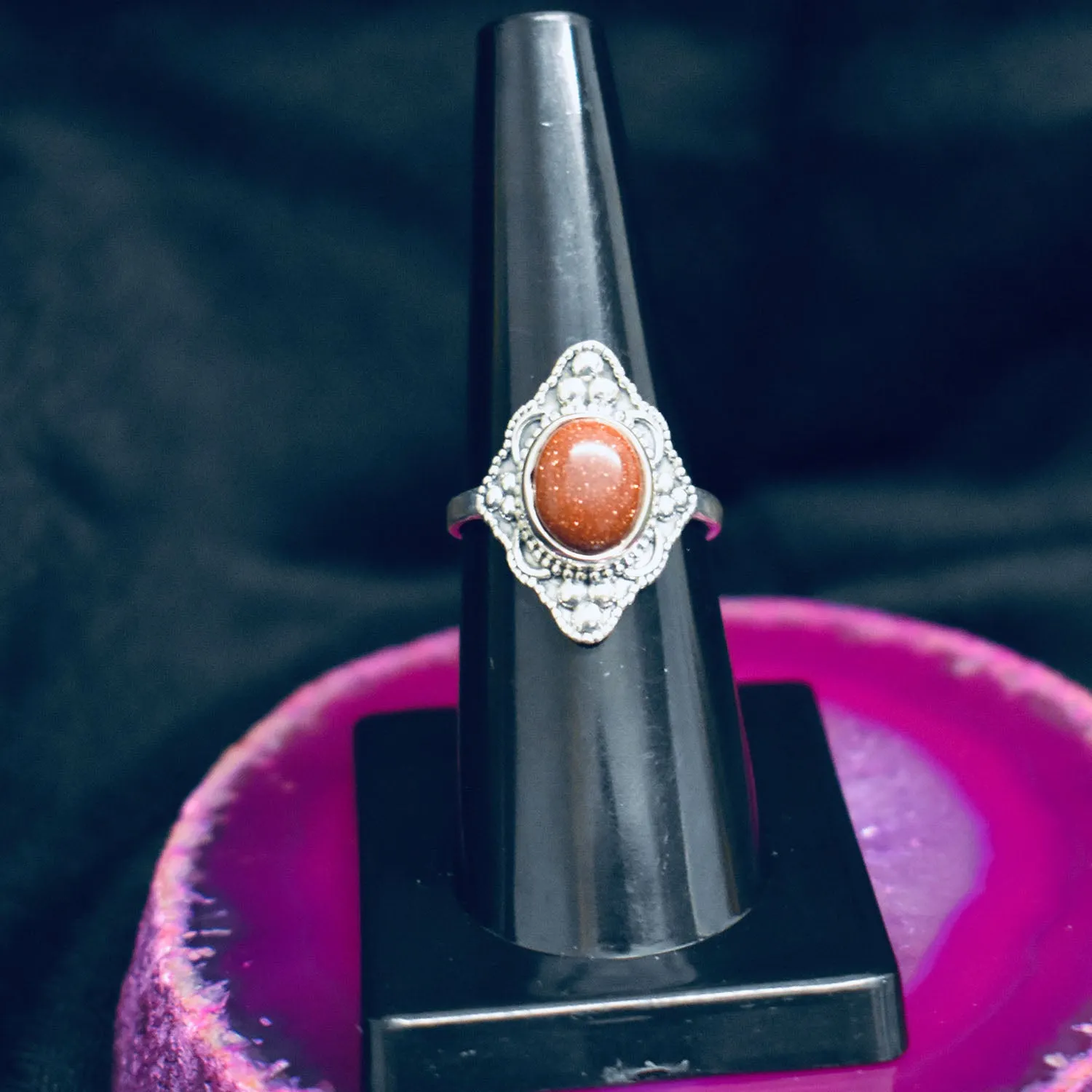 Detailed Goldstone Ring (925) Sterling Silver