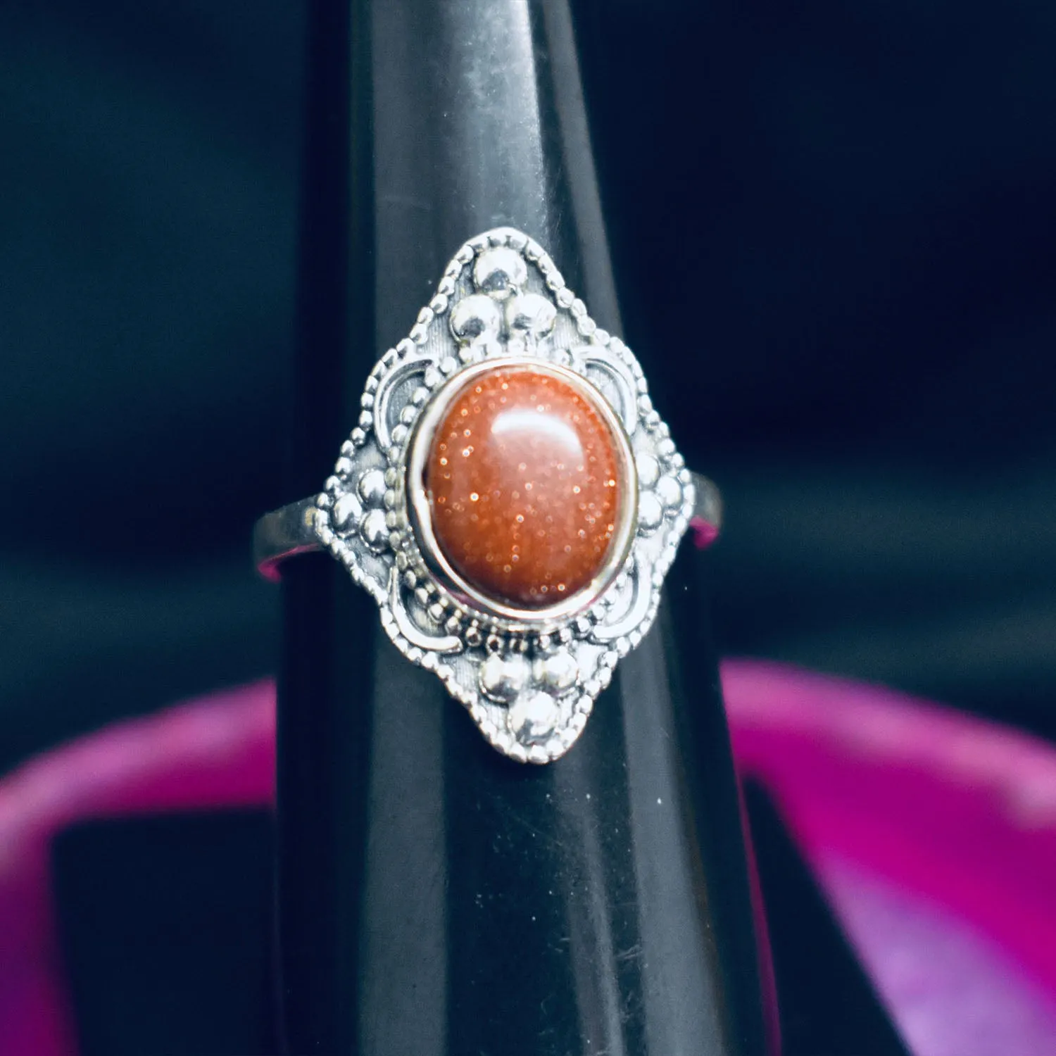 Detailed Goldstone Ring (925) Sterling Silver