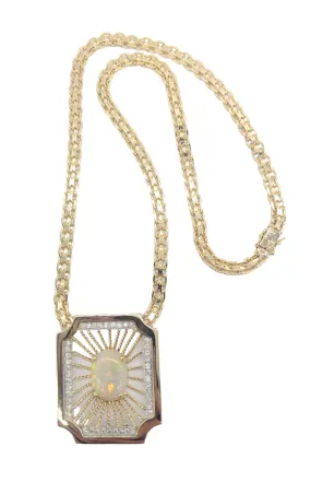 Diamond and Opal Stationary Pendant Bismarck Necklace