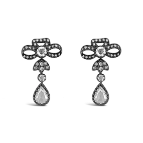 Diamond Dangle Bow Design Estate Earrings