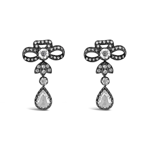 Diamond Dangle Bow Design Estate Earrings