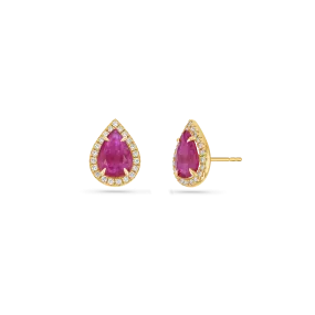 Diamond Pave Teardrop Ruby Studs