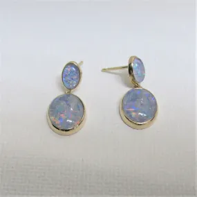 Double Triplet Fire Opal Drop Earrings 14K Rose Gold