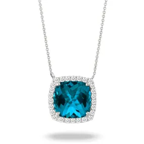 Doves 18K White Gold Necklace with London Blue Topaz & Diamonds