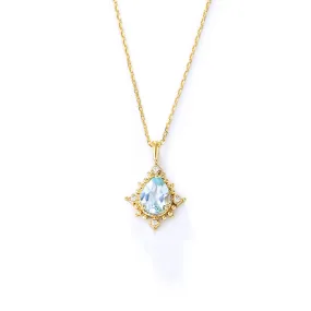 Droplet-shaped Sky Blue Topaz Pendant Silver Necklace for Women