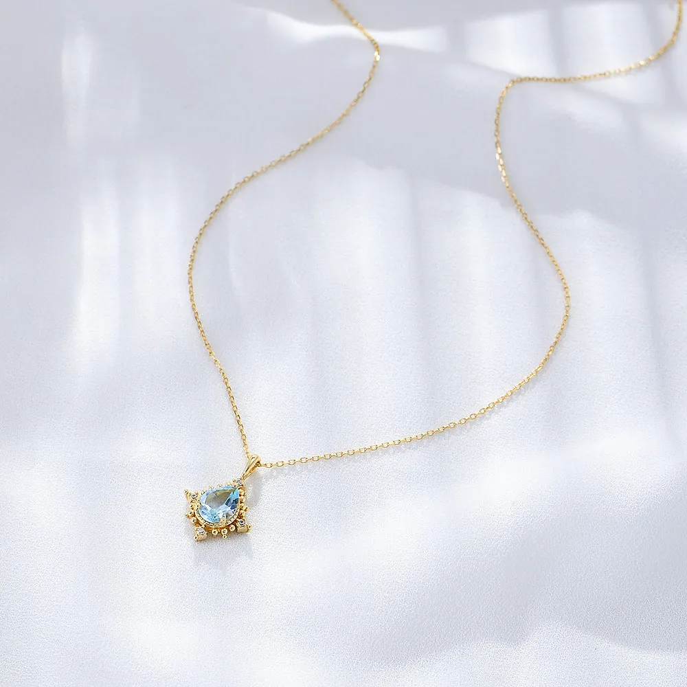 Droplet-shaped Sky Blue Topaz Pendant Silver Necklace for Women