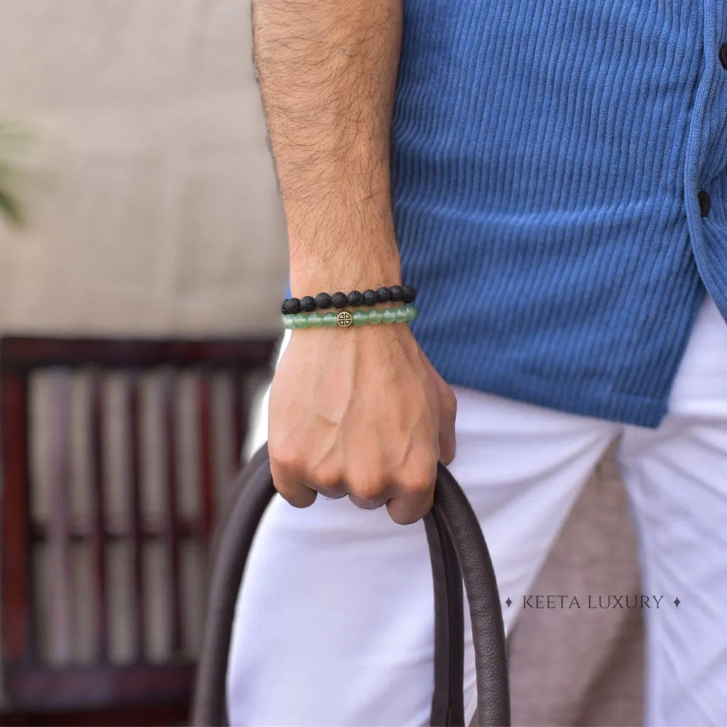 Dual Elemental - Green Aventurine & Lava Beads Bracelet