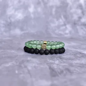 Dual Elemental - Green Aventurine & Lava Beads Bracelet