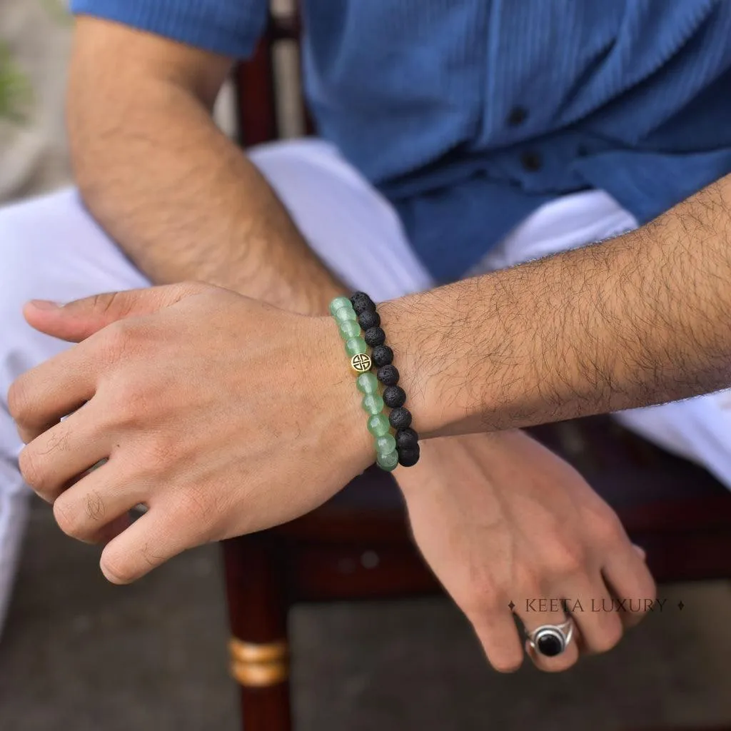 Dual Elemental - Green Aventurine & Lava Beads Bracelet