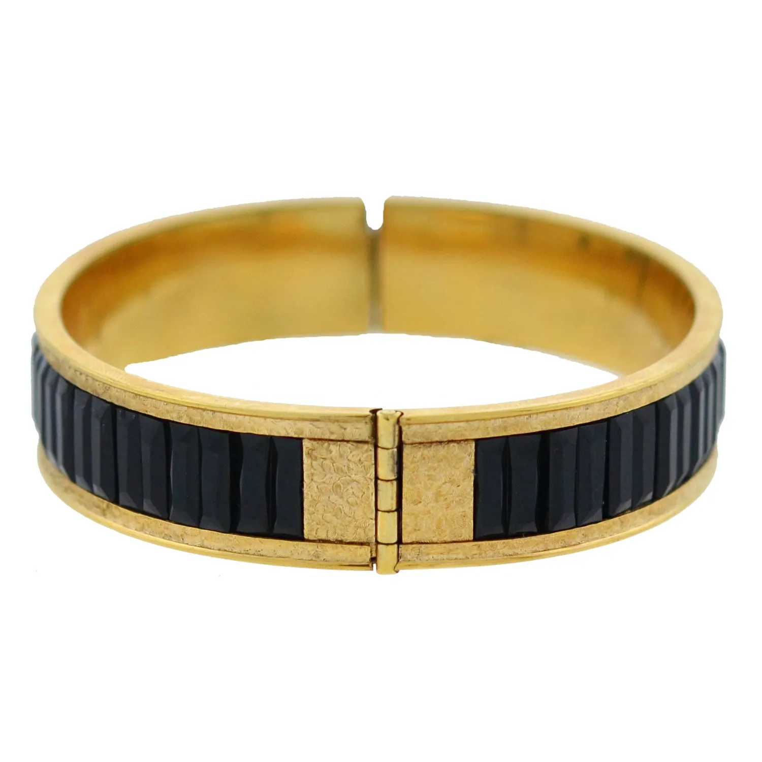 DUNN BROS. Art Deco Gold-Filled   Faux Onyx Etched Bangle Bracelet