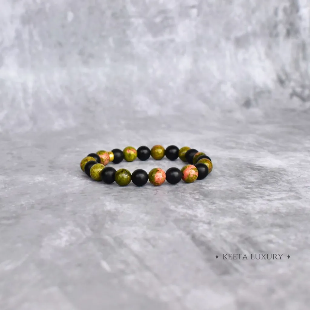 Earthy Elegance - Unakite Jasper & Black Onyx Bracelet