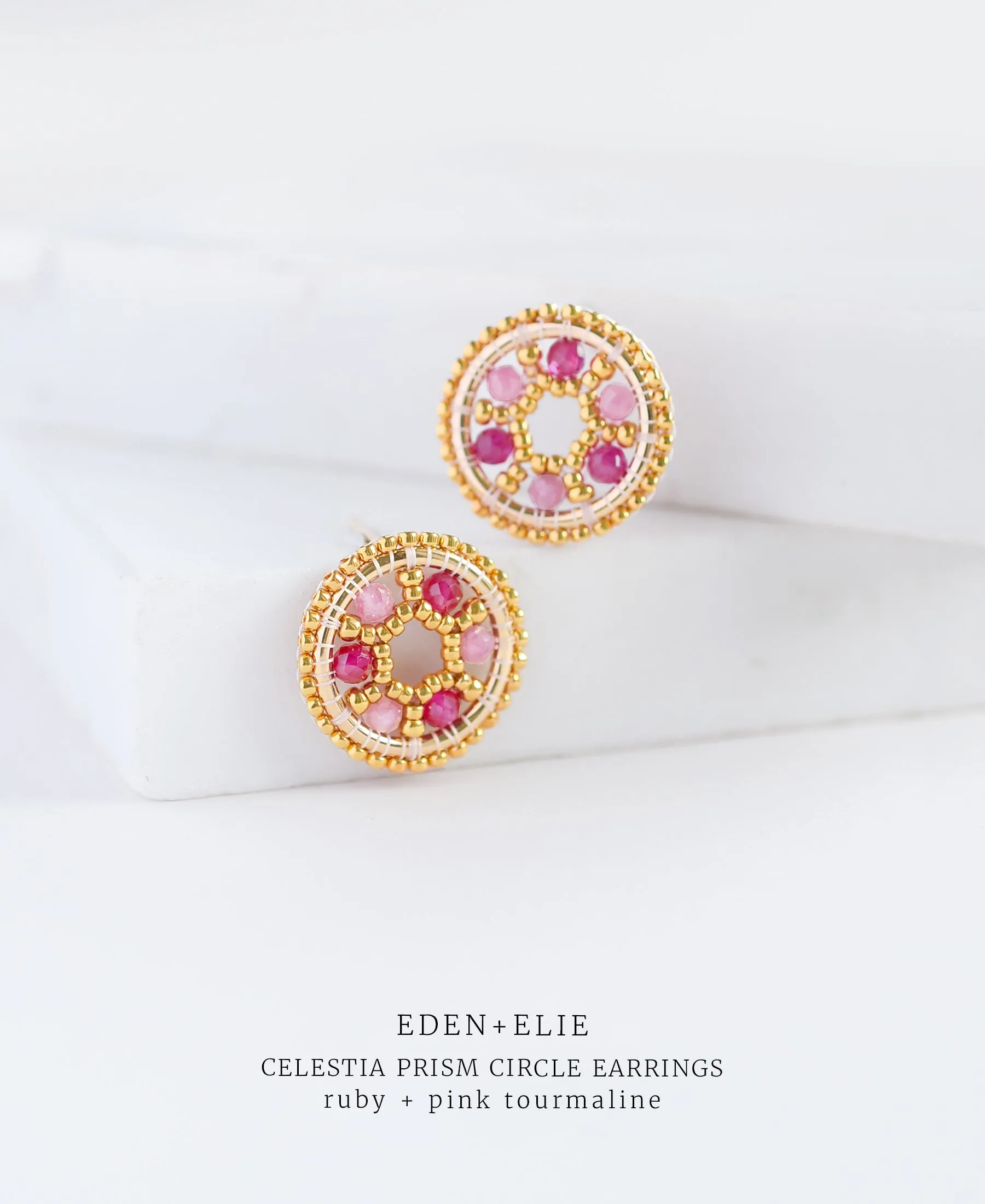 EDEN   ELIE Celestia Prism Circle Earrings - Ruby   Pink Tourmaline