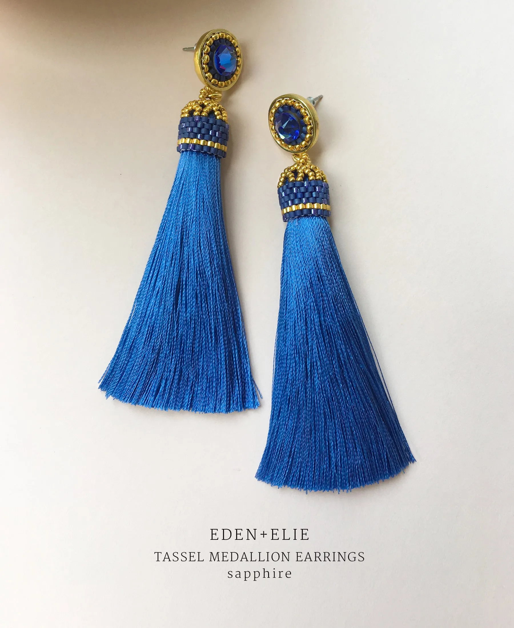 EDEN   ELIE silk tassel statement earrings - sapphire blue