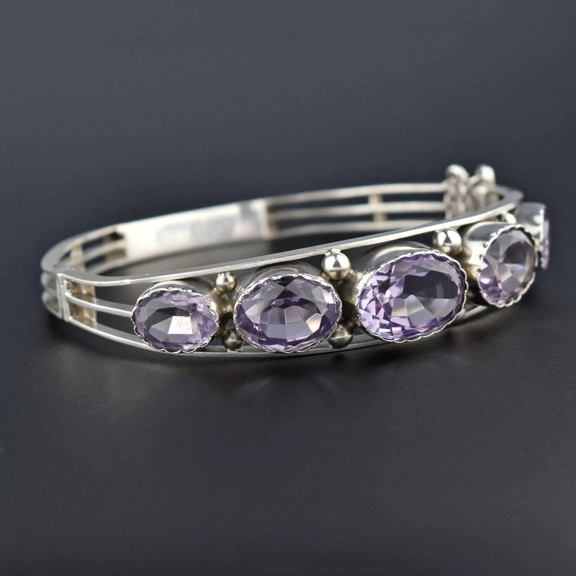 Edwardian Silver 20 CTW Amethyst Bangle Bracelet