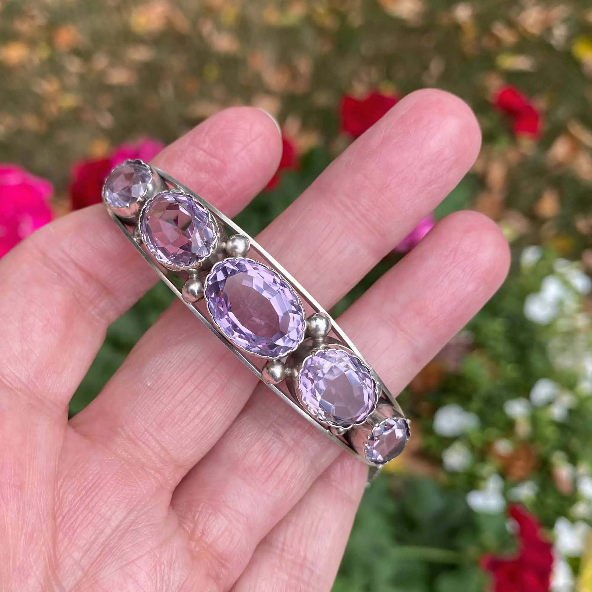 Edwardian Silver 20 CTW Amethyst Bangle Bracelet