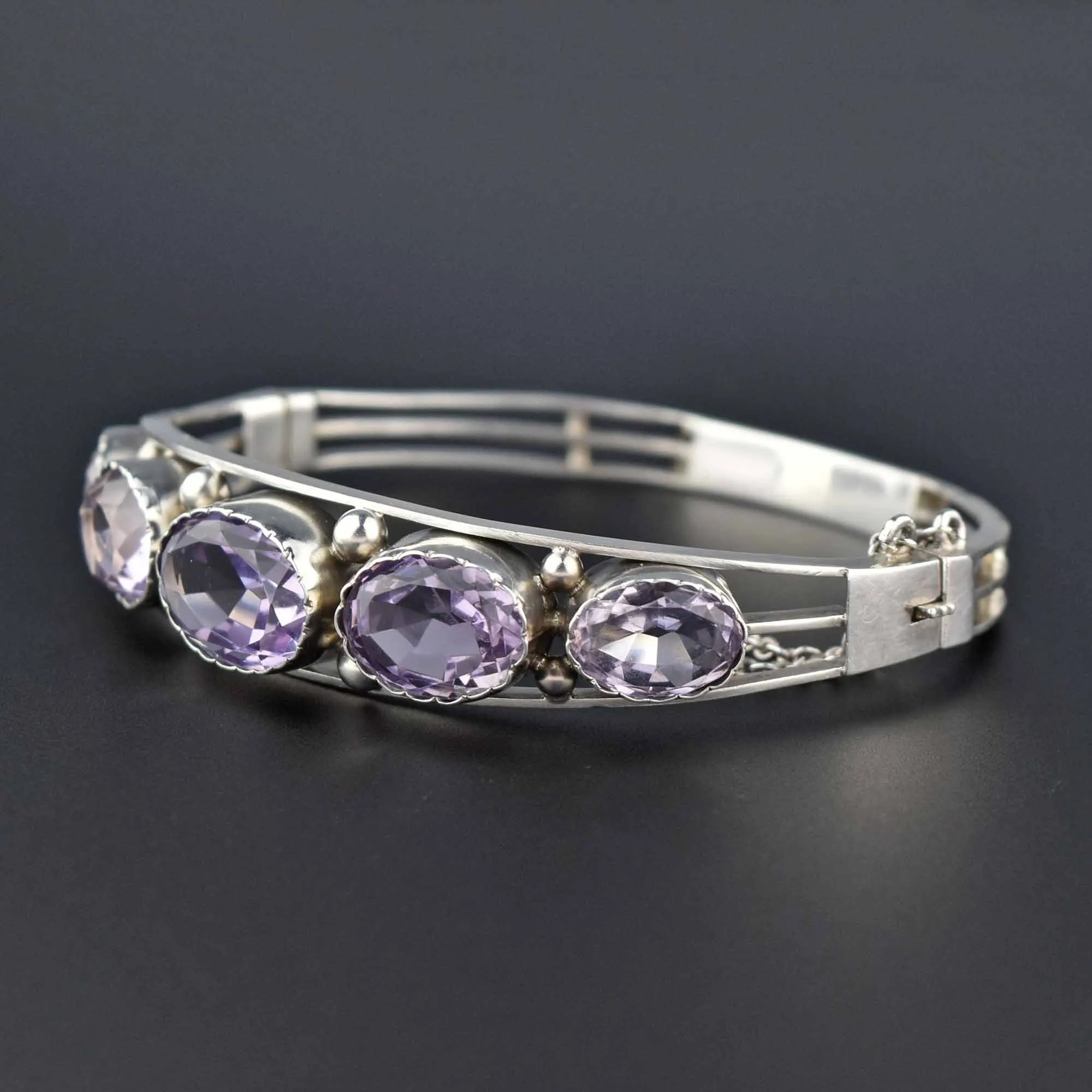 Edwardian Silver 20 CTW Amethyst Bangle Bracelet