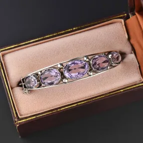 Edwardian Silver 20 CTW Amethyst Bangle Bracelet