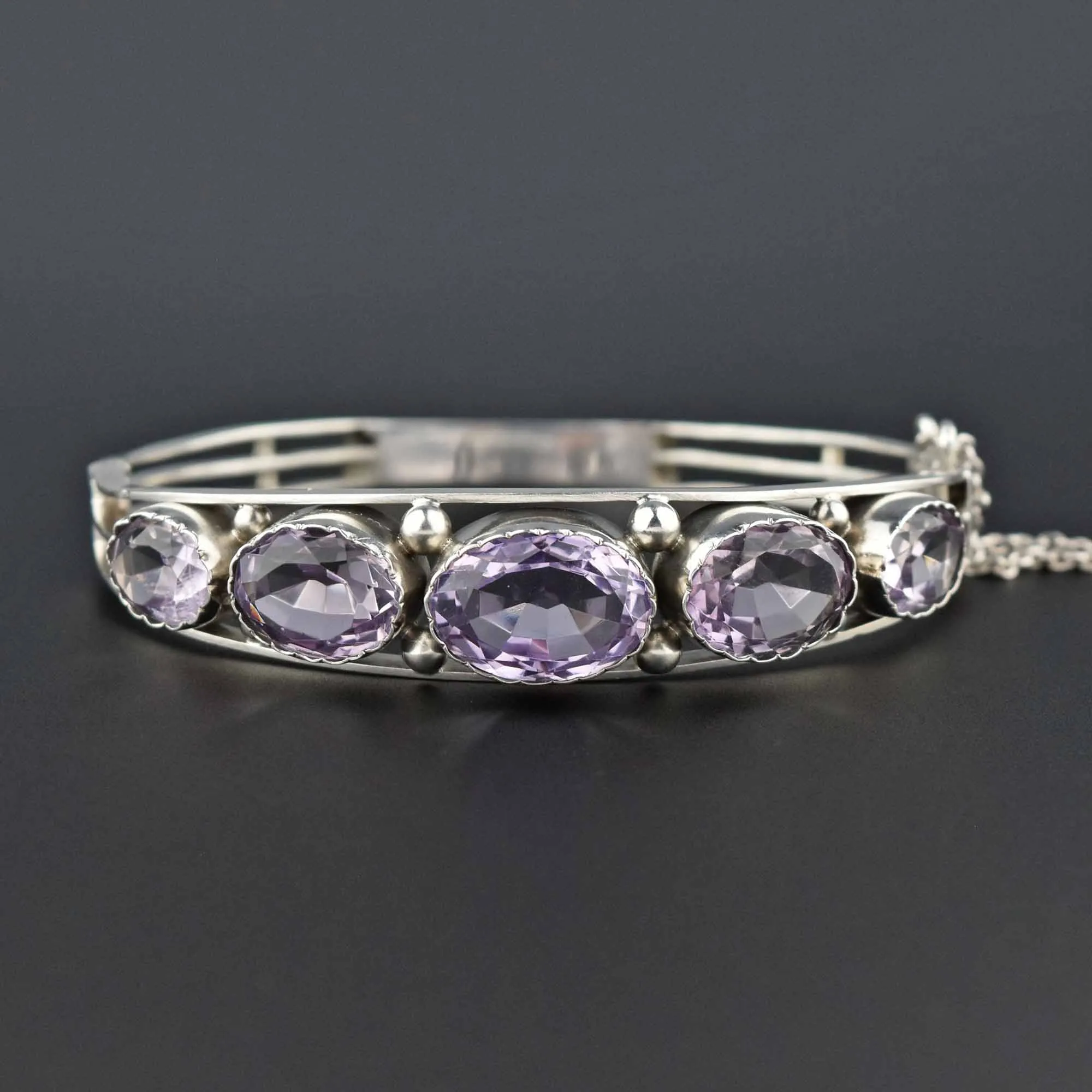 Edwardian Silver 20 CTW Amethyst Bangle Bracelet