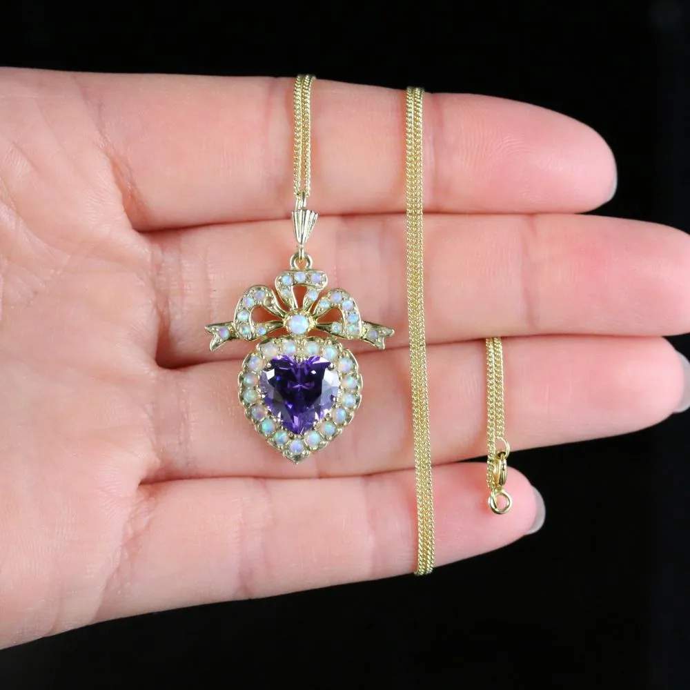 Edwardian Style Amethyst Opal Heart Necklace