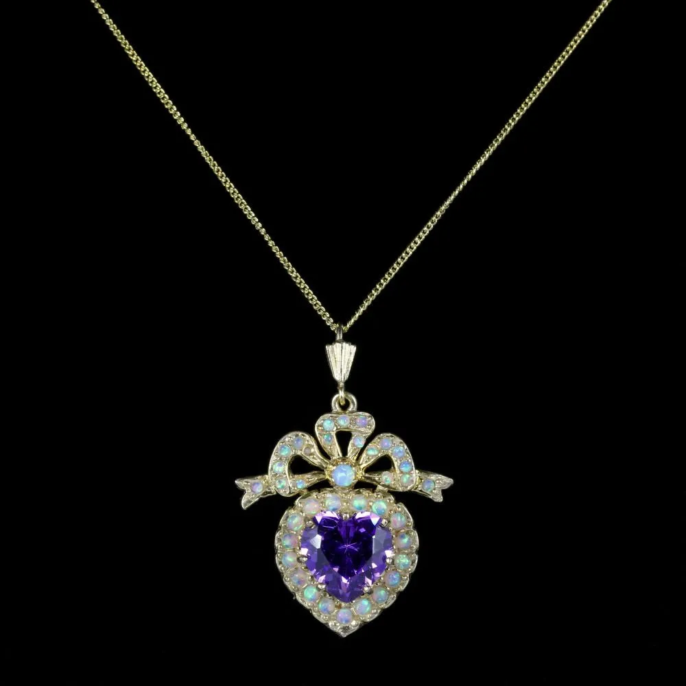 Edwardian Style Amethyst Opal Heart Necklace