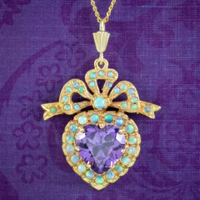 Edwardian Style Amethyst Opal Heart Necklace